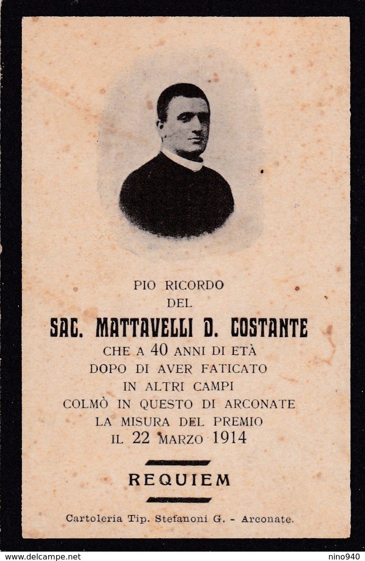 LUTTINO: - Sac. MATTAVELLI D. COSTANTE - DECEDUTO NEL 1914 - Religione & Esoterismo