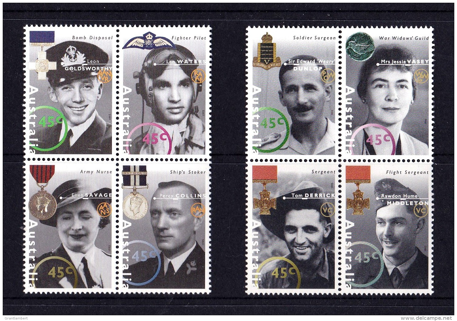 Australia 1995 World War II Heroes I &amp; II Blocks Of 4 MNH - Nuovi