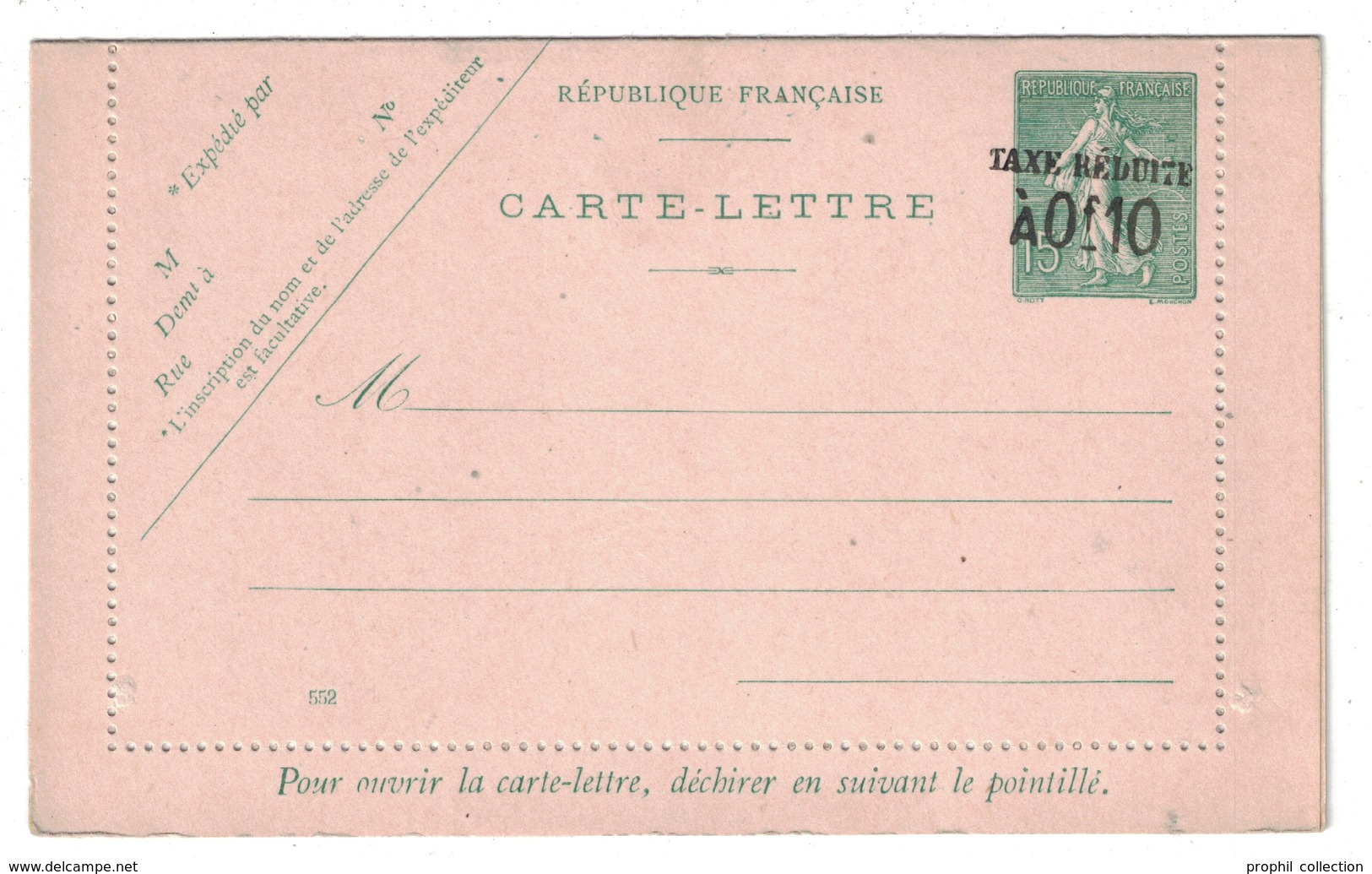 TYPE SEMEUSE LIGNÉE - ENTIER POSTAL CARTE-LETTRE 15c SURCHARGÉ NEUF TB - Cartes-lettres