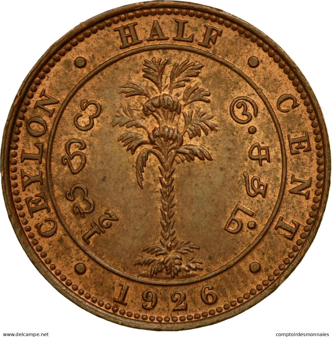 Monnaie, Ceylon, George V, 1/2 Cent, 1926, SPL+, Cuivre, KM:106 - Sri Lanka