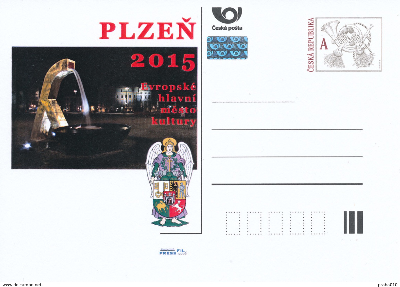 Rep. Ceca / Cart. Postali (Pre2011/53) Capitale Europea Della Cultura PLZEN 2015, Piazza - Levriero Fontana - Idee Europee