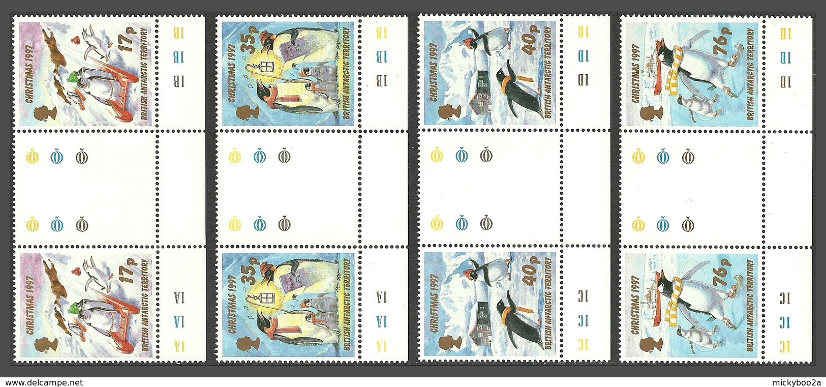 BRITISH ANTARCTIC 1997 BIRDS PENGUINS MARINE CHRISTMAS ANIMATION GUTTERPAIRS MNH - Unused Stamps