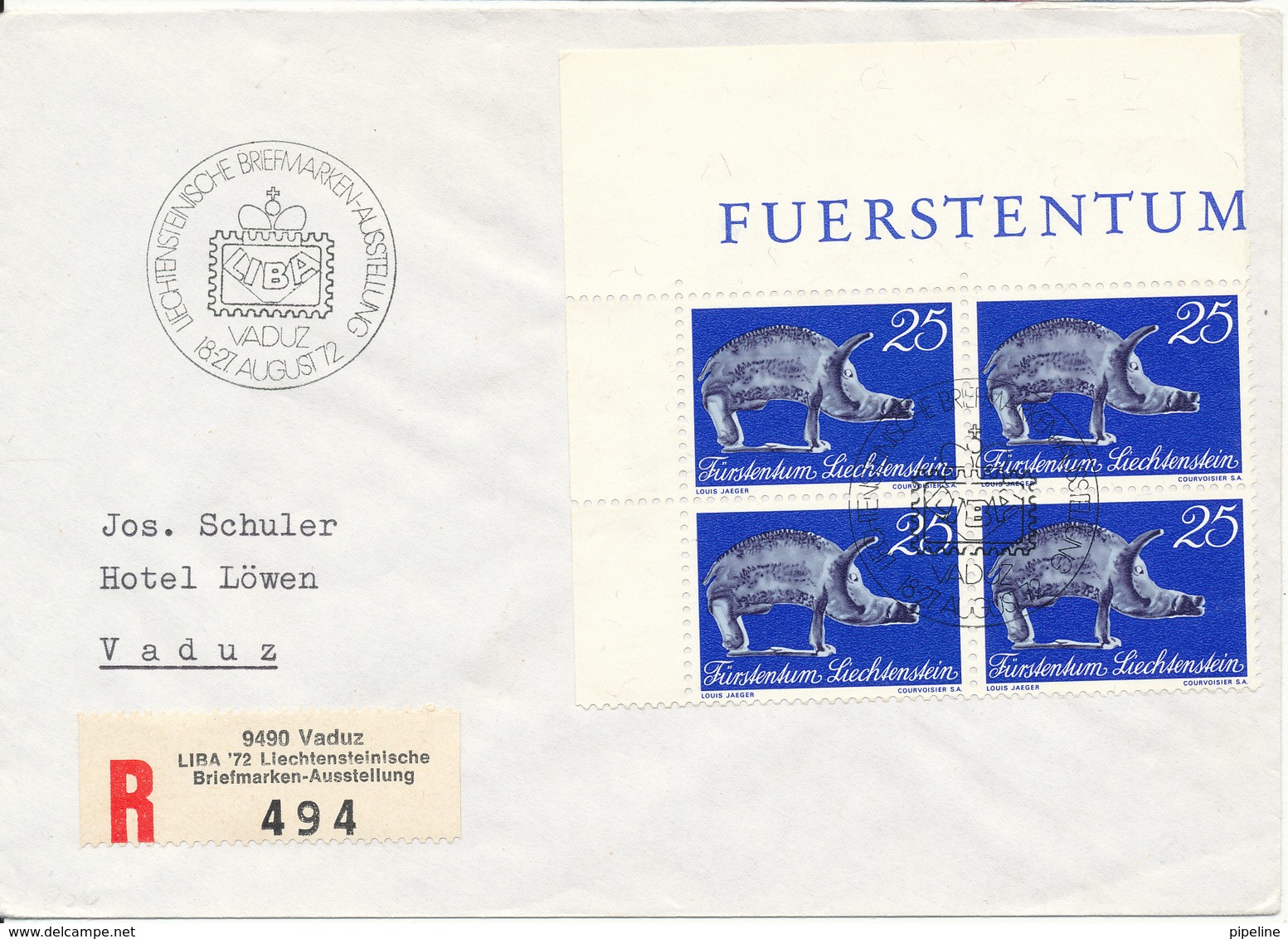 Liechtenstein Cover Sent To Switzerland Vaduz Stamp Exhibition 18-27/8-1972 - Covers & Documents