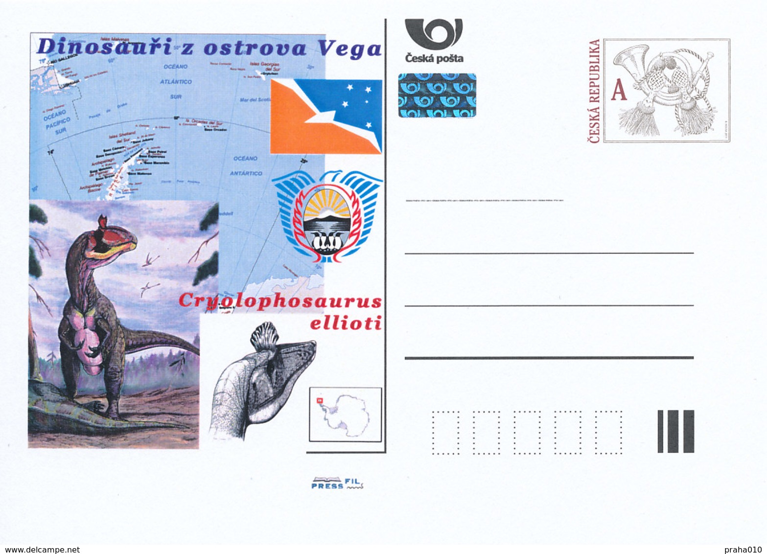 Rep. Ceca / Cart. Postali (Pre2011/57) Dinosauri Dell'isola Vega (2) Cryolophosaurus Ellioti - Altri & Non Classificati