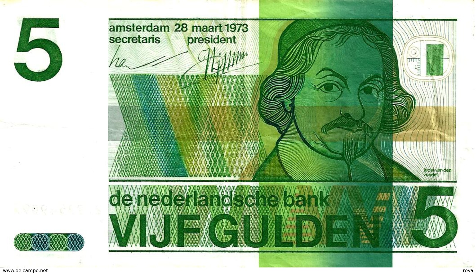 NETHERLANDS 5 GULDEN GREEN MAN  FRONT&MOTIF BACK 28-03-1973 P95a READ DESCRIPTION!! - 5 Florín Holandés (gulden)