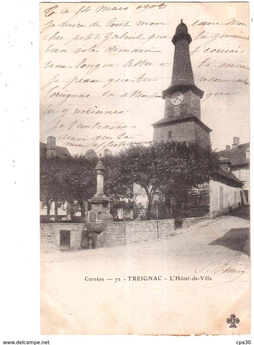 CPA CORREZE.TREIGNAC.L'HOTEL DE VILLE - Treignac