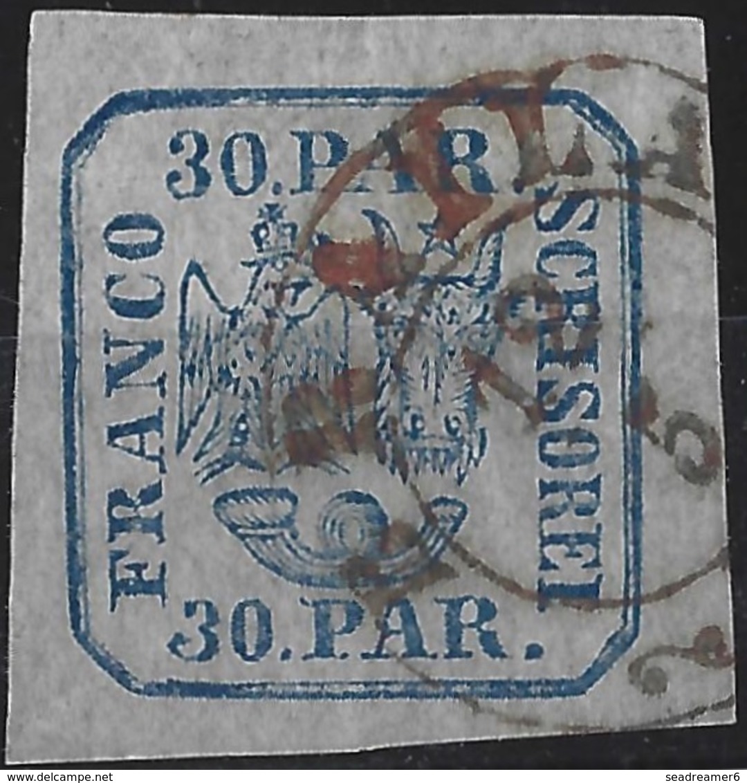 Roumanie N°10A A Papier Azuré 30 Para Oblitéré Dateur De BRAILA En Rouge Superbe - 1858-1880 Moldavië & Prinsdom