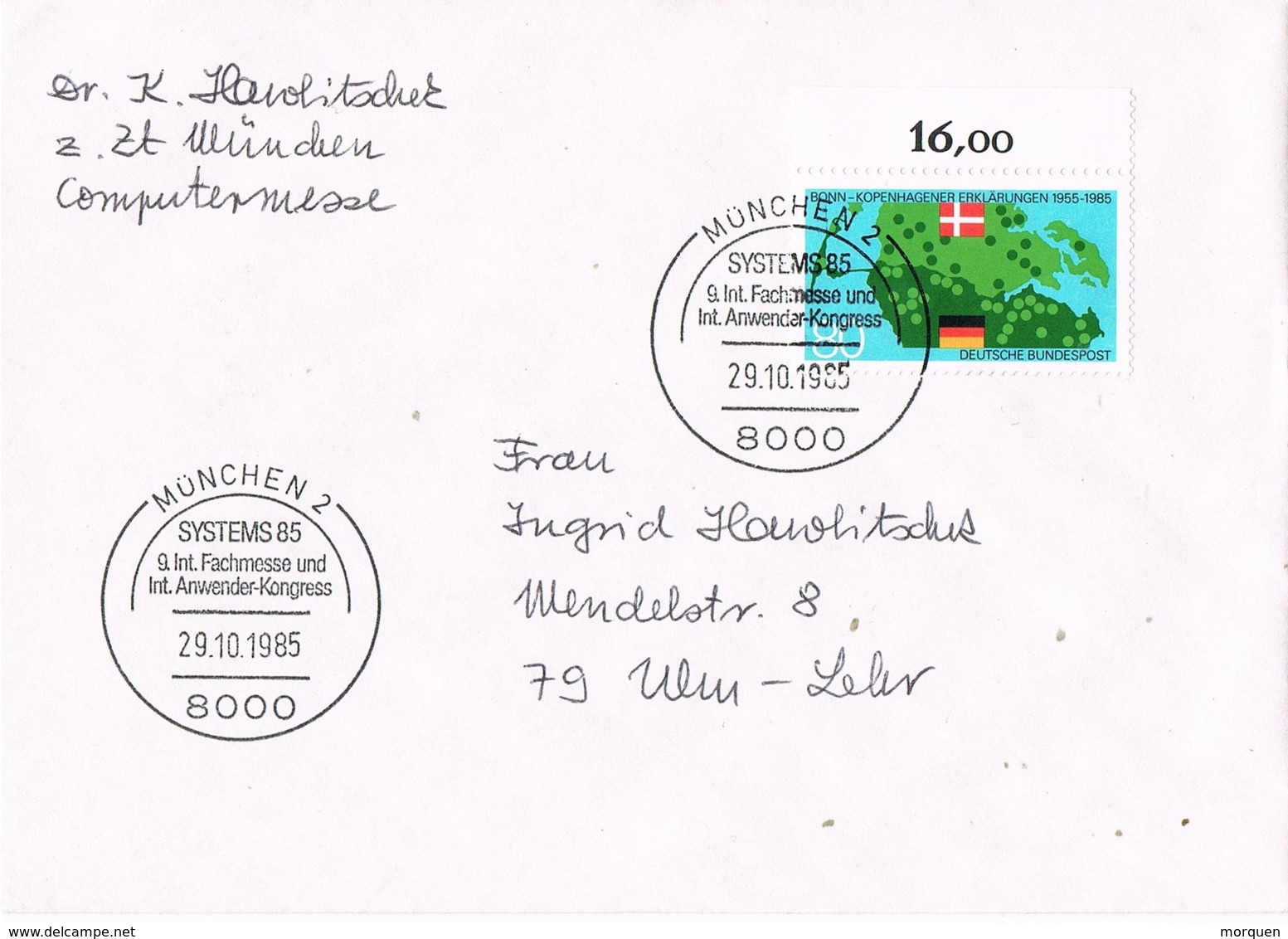 29768. Carta MUNCHEN (Alemania Federal) 1985. Fachmesse Int Anwender Kongress SYSTEMS - Cartas & Documentos