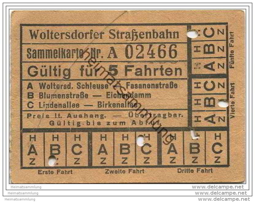 Fahrschein - Woltersdorf - Woltersdorfer Strassenbahn - Sammelkarte - Fahrkarte Gültig Für 5 Fahrten Auf Allen Strecken - Europe
