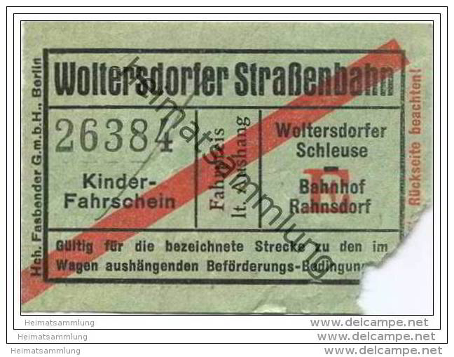 Fahrschein - Woltersdorf - Woltersdorfer Strassenbahn - Kinder-Fahrschein - Europa