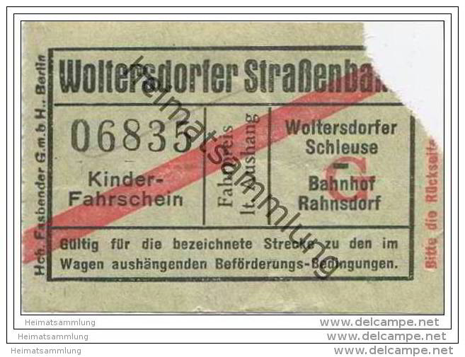 Fahrschein - Woltersdorf - Woltersdorfer Strassenbahn - Kinder Fahrschein - Europa