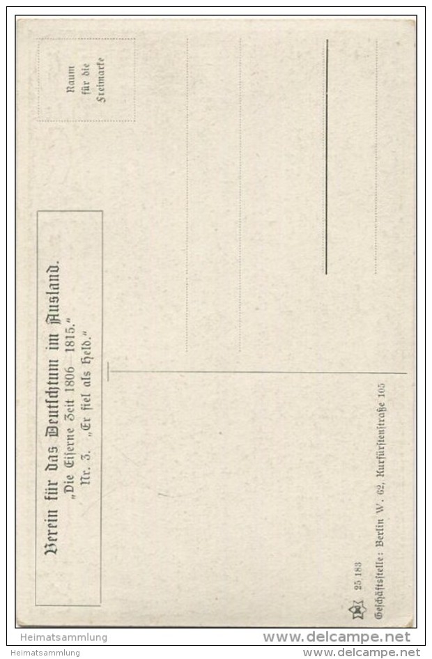 Die Eiserne Zeit 1806-1815 - Nr. 3 - Er Fiel Als Held - Künstlerkarte E. Kutzer - Verein Für Das Deutschtum Im Ausland - Kutzer, Ernst