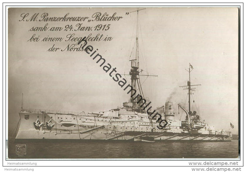 S.M. Panzerkreuzer Blücher - Foto-AK - Briefstempel Kaiserliche Marine I. Torpedoabteilung - Krieg