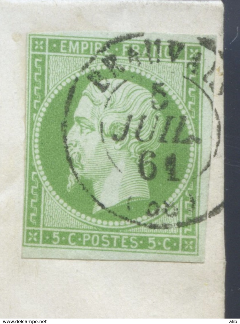 Imprime France 1853-60 Emission Empire Napoléon III Non Dentelé 5c Vert-jaune No12a. De Beauvais à Beauvais. Expertisé - 1849-1876: Période Classique