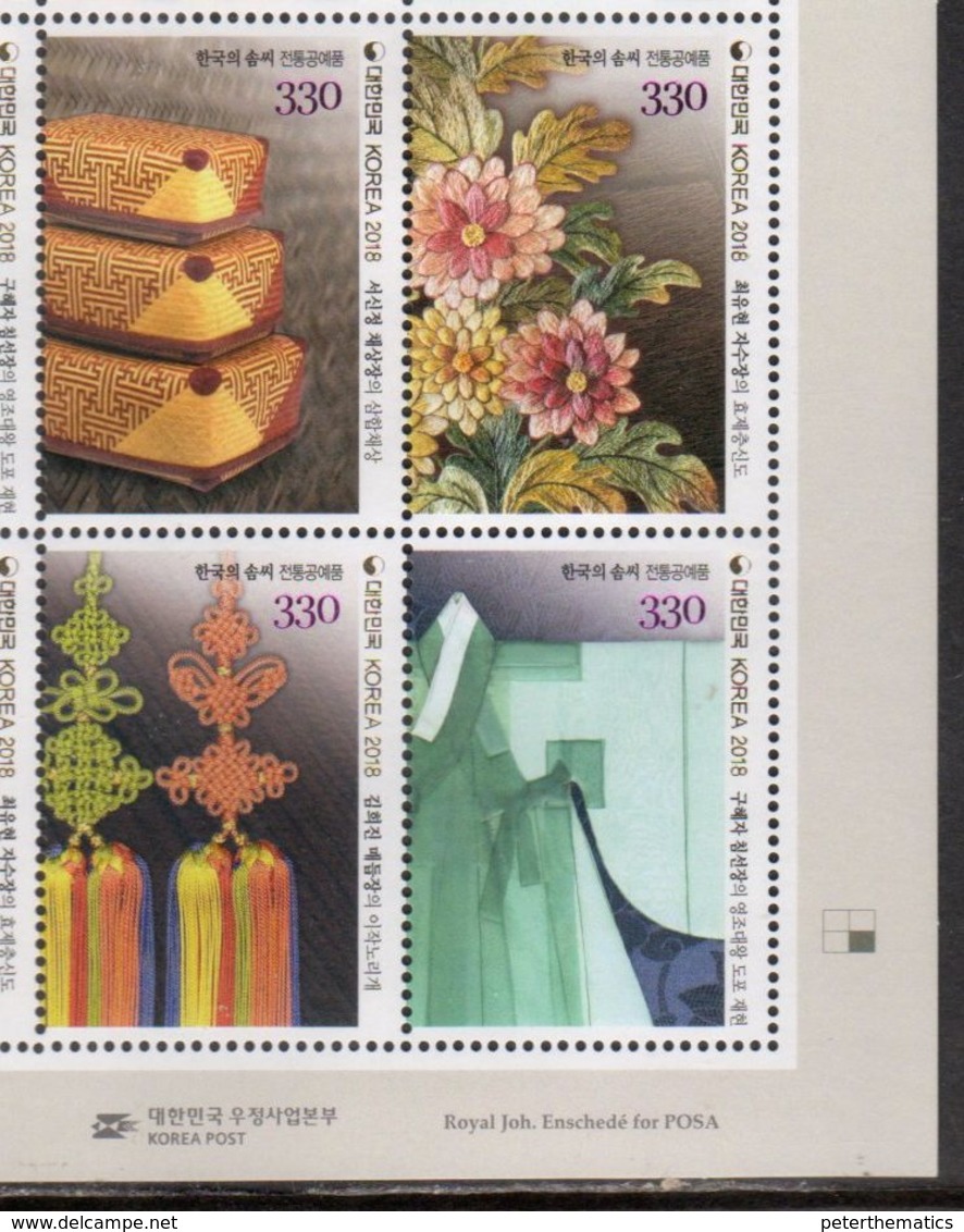 SOUTH KOREA, 2018, MNH, CRAFTS, SKILLS OF KOREA, FLOWERS, 4v EMBOSSED - Other & Unclassified