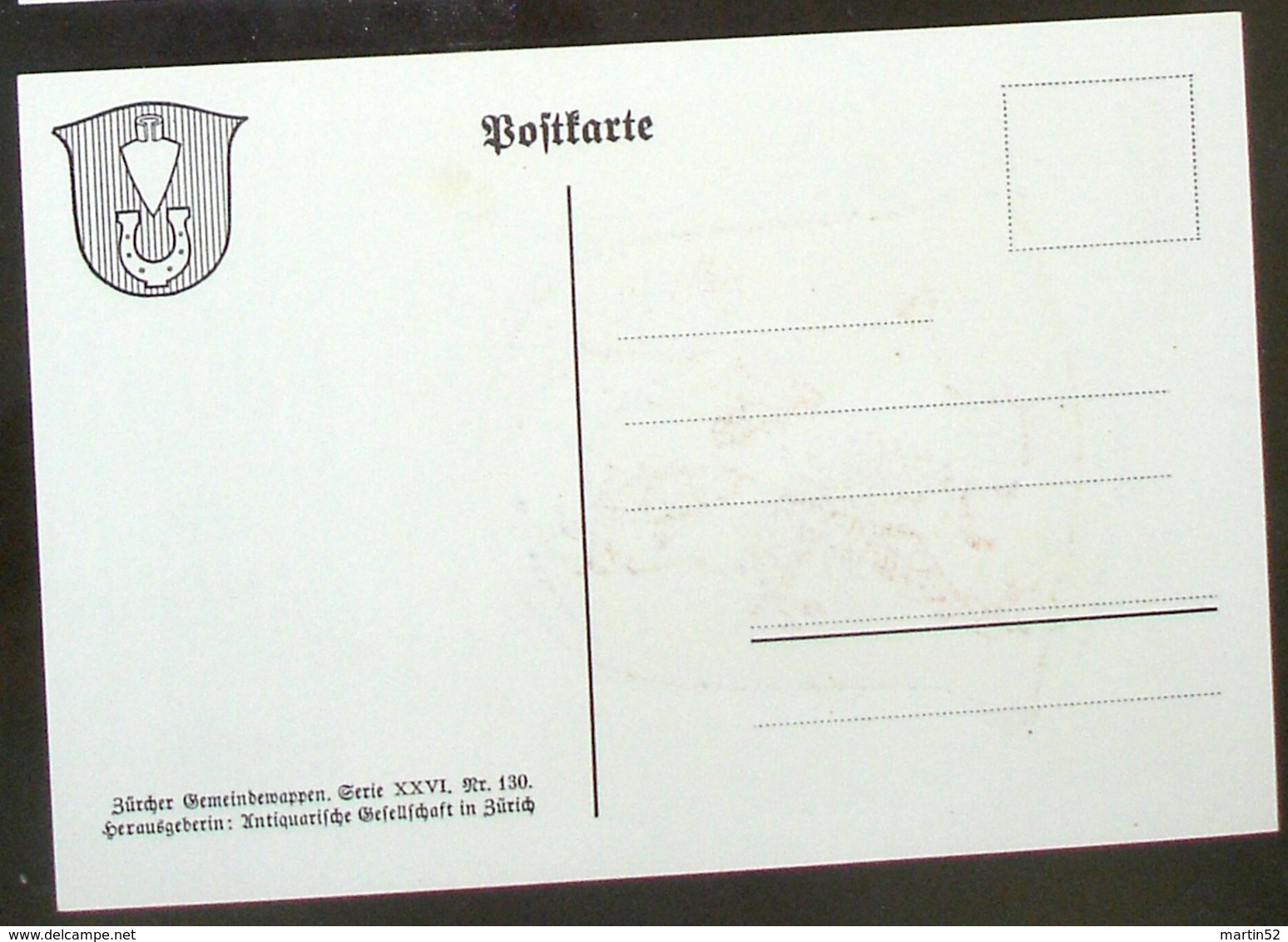 LITHO Gemeindewappen Aus Den 1930er-Jahren Oerlikon (Blanko-Karte Serie XXVI Nr. 130 Der Antiquarischen Gesellschaft ZH) - Oerlikon