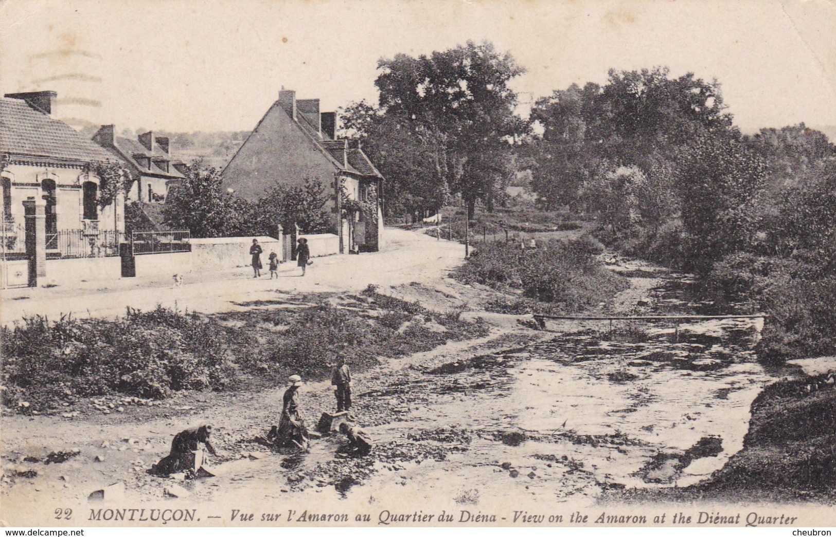 03. MONTLUÇON. CPA. RARETE. VUE SUR L'AMARON ET LES LAVANDIERES AU QUARTIER DU DIENA. ANNÉE 1940+ TETE - Montlucon