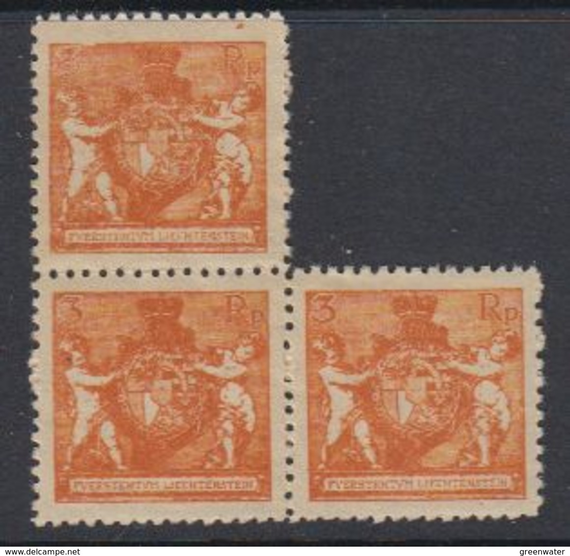 Liechtenstein 1921 Definitives / Landeswappen 3Rp (Zahnung 12,50) 3x ** Mnh  (40316) - Ongebruikt