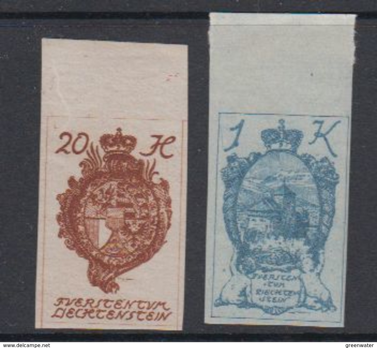 Liechtenstein 1920 Definitives / Waappen Und Schloss  20H + 1K Values Imperforated  ** Mnh  (40316A) - Ongebruikt