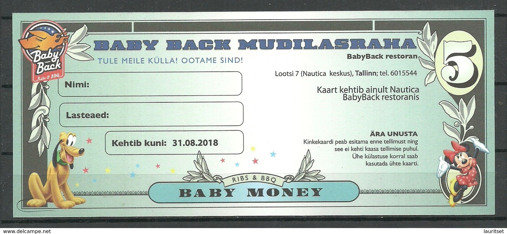 ESTLAND ESTONIA 5 EUR BBQ Advertising Geld Money Walt Disney Minnie Mouse 2018 UNC - Estonia