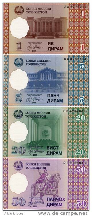 TAJIKISTAN     Set / Serie 1-5-20-50 Diram     P-10→13     1999     UNC - Tadjikistan