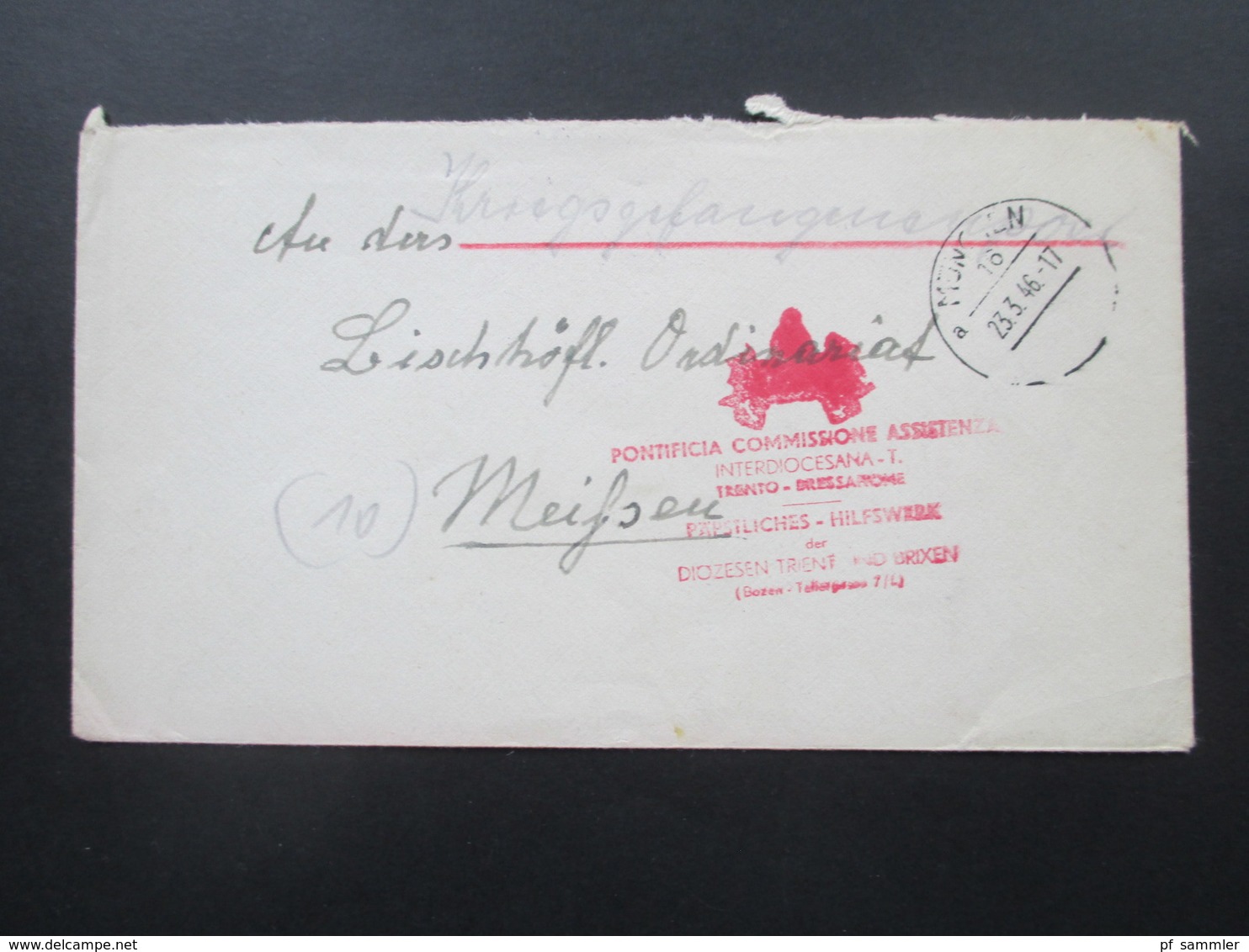 All. Besetzung Kriegsgefangenenpost Roter Stempel Päpstliches Hilfswerk. Kath Caritasverband. MIssione Vaticana Mittenwa - Other & Unclassified