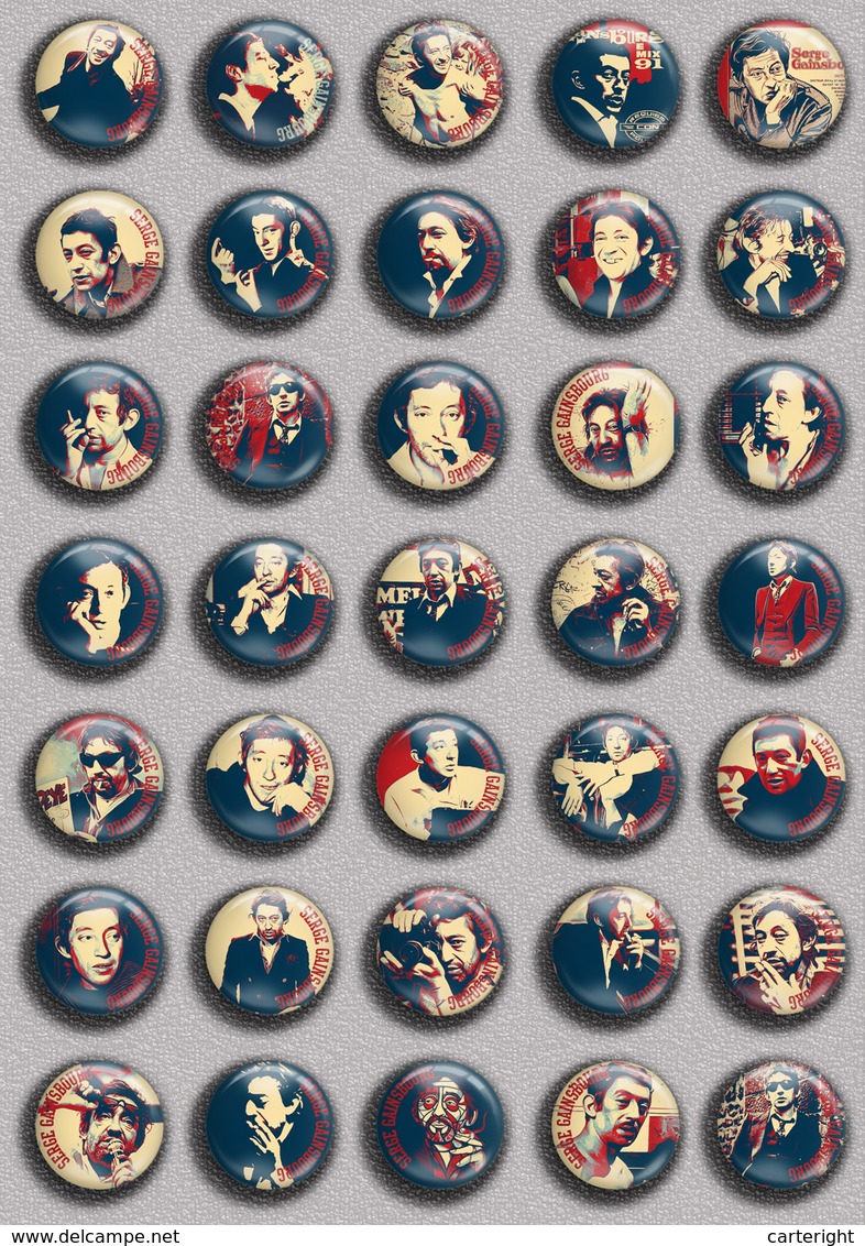 Serge Gainsbourg Music Fan ART BADGE BUTTON PIN SET 5 (1inch/25mm Diameter) 35 DIFF - Musique