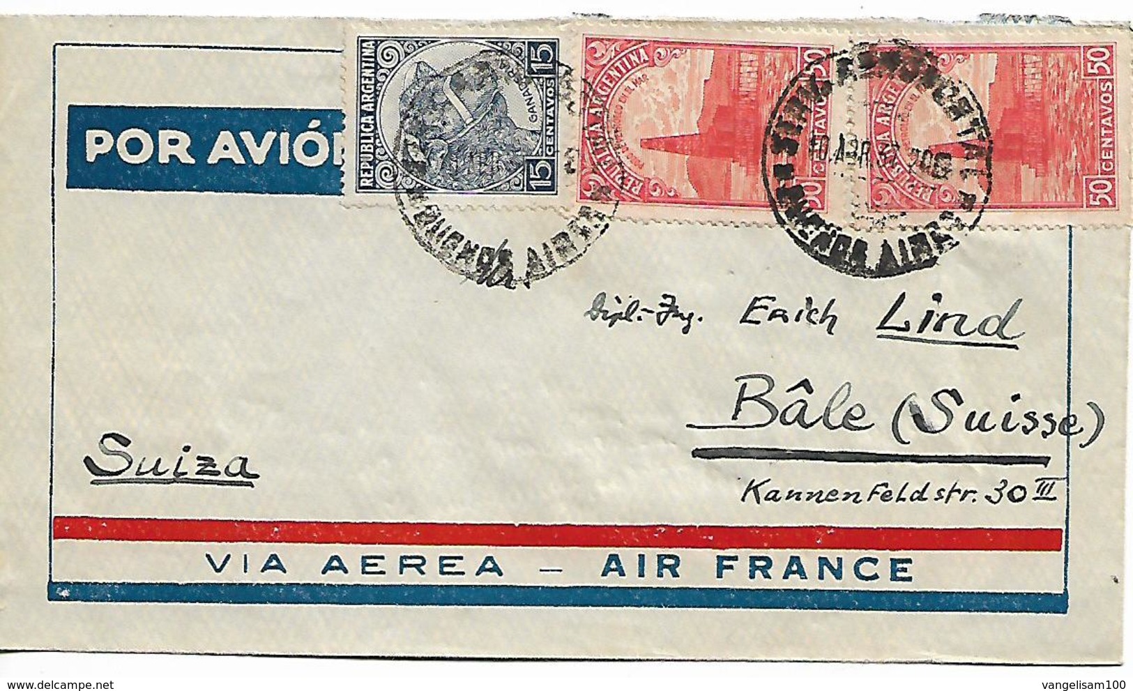 ARGENTINA 1938 Cover Sent To Basel 3 Stamps COVER USED - Lettres & Documents