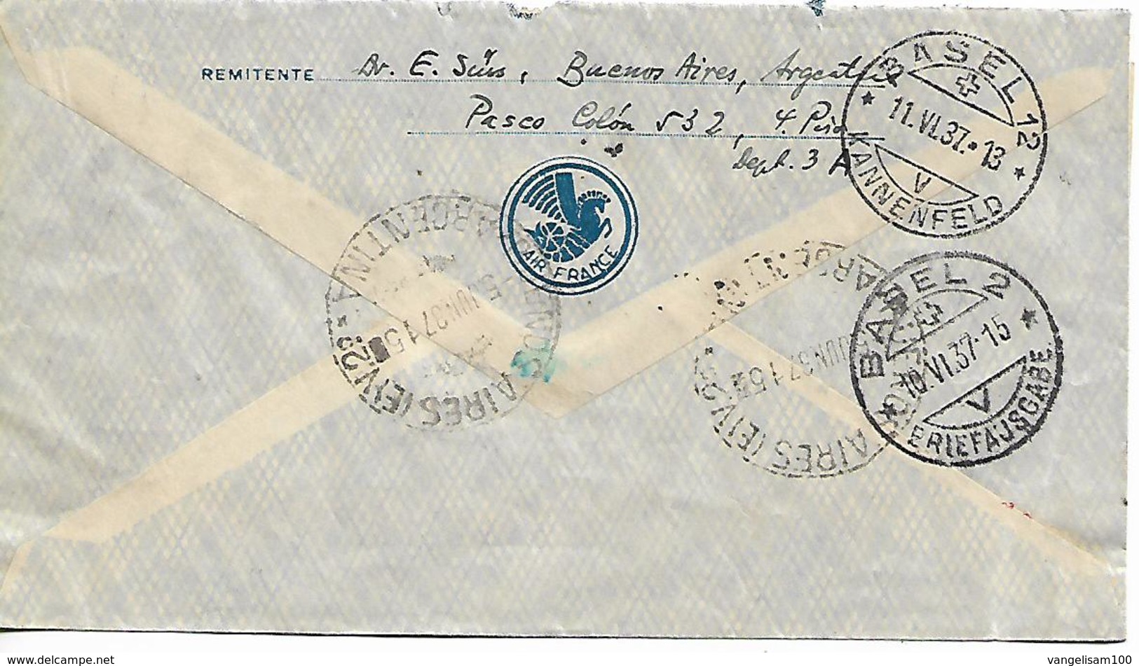 ARGENTINA 1937 Registered Cover Sent To Bale 3 Stamps COVER USED - Covers & Documents