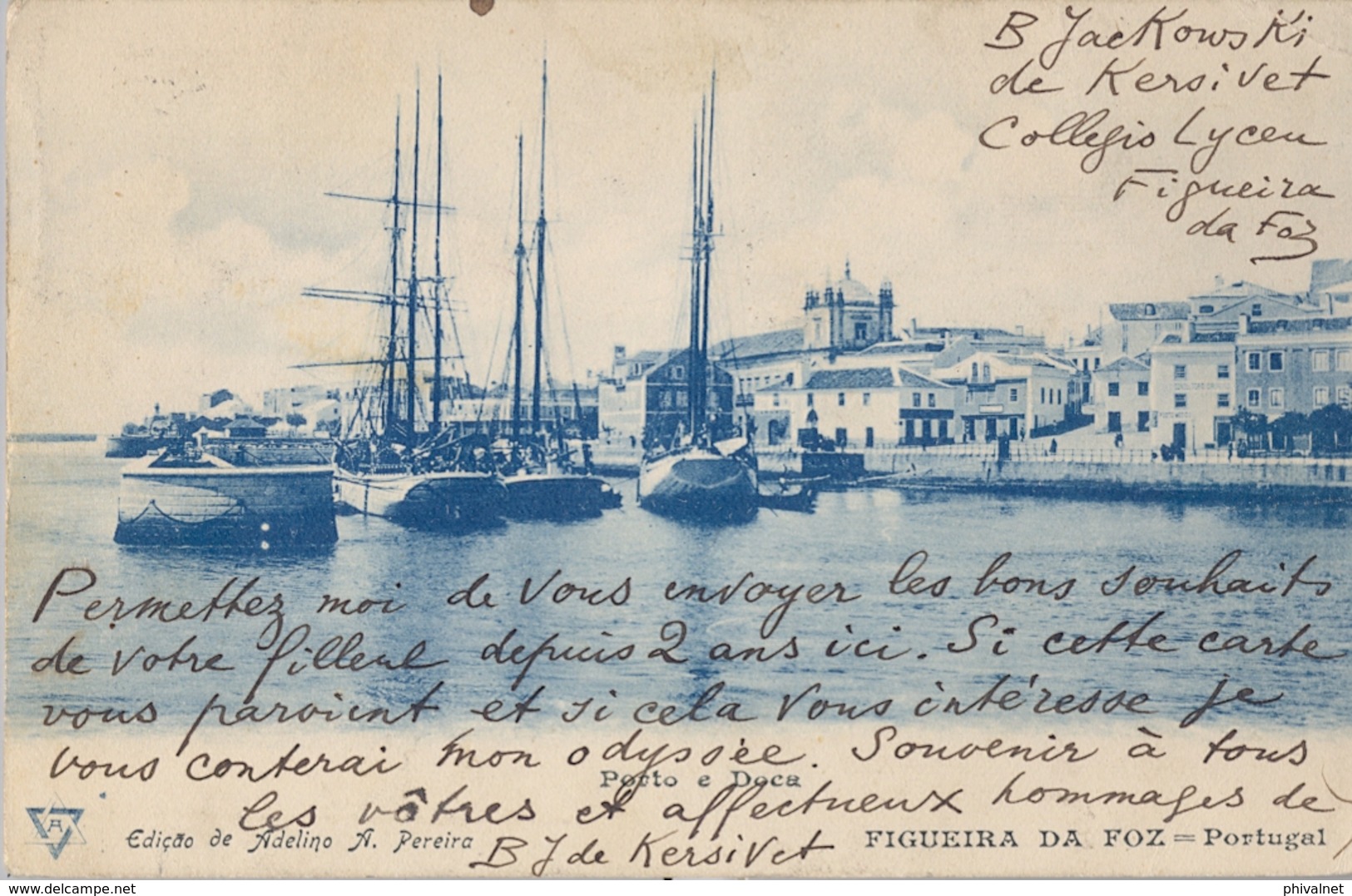 1908 , PORTUGAL , TARJETA POSTAL CIRCULADA , FIGUEIRA DA FOZ , NANTES - Cartas & Documentos