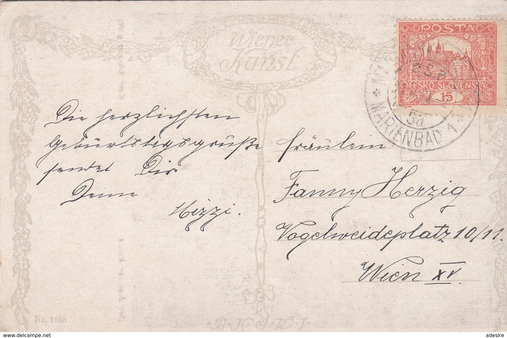 Künstlerkarte DIE ZEIT DER ROSEN, Gel.1920, Stempel Marienbad - Sonstige & Ohne Zuordnung