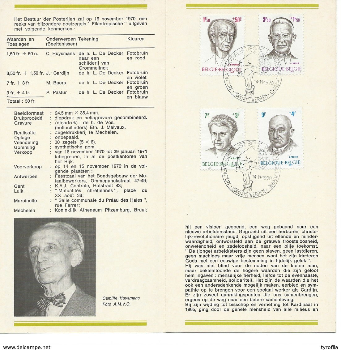 België   O.B.C.  Postfolder  Nr 18  -  1970    1557 / 1560   Personaliteiten    Antwerpen - Dépliants De La Poste