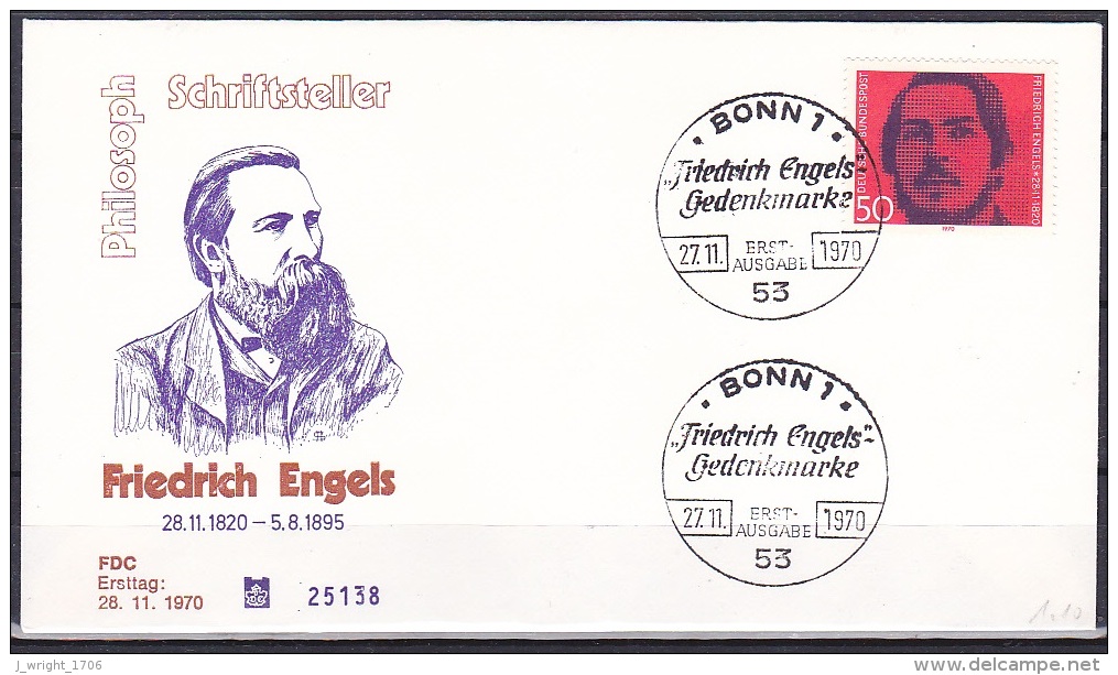 FRG/1970 - Friedrich Engels - 50 Pf - FDC - Autres & Non Classés