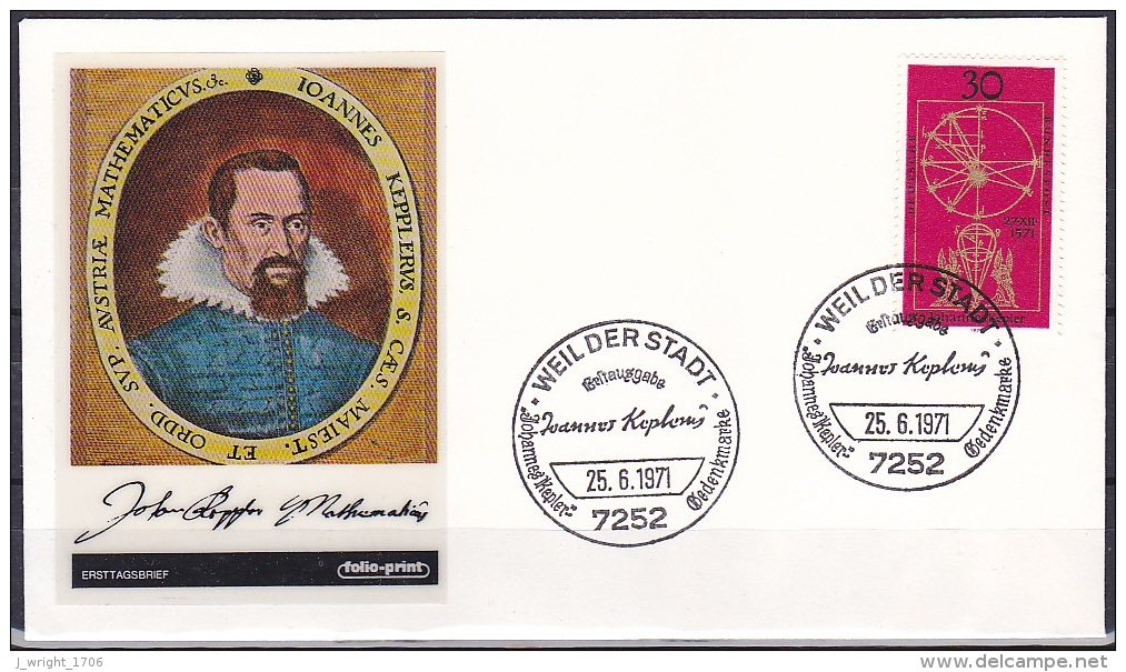 FRG/1971 - Johannes Kepler - 30 Pf - FDC 'WEIL DER STADT' - Sonstige & Ohne Zuordnung