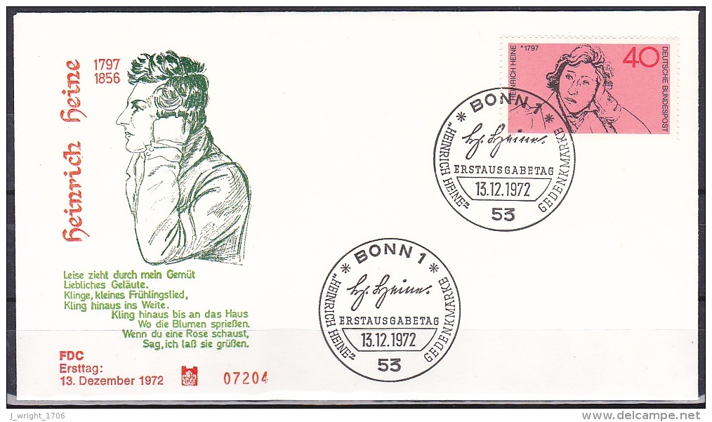 FRG/1972 - Heinrich Heine - 40 Pf - FDC - Otros & Sin Clasificación