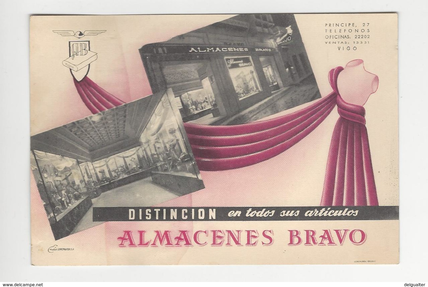 Visiting Card (14x9.5cm) Almacenes Bravo * Vigo * Spain - Cartes De Visite