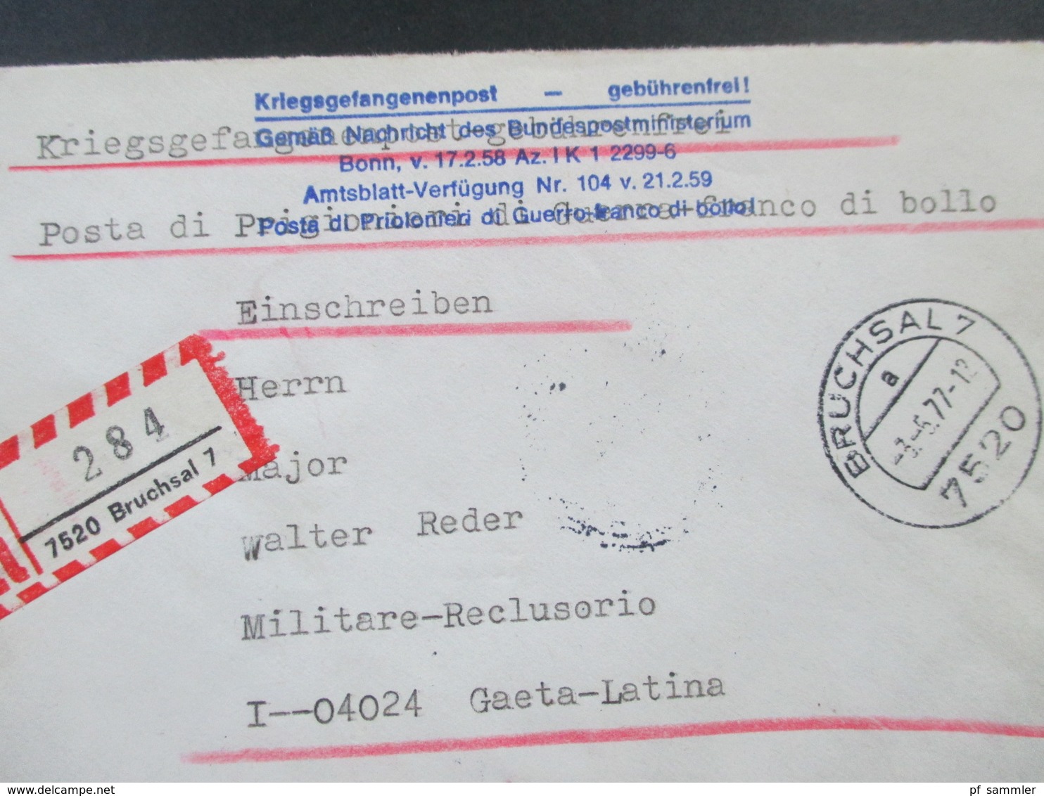 10 Kriegsgefangenbriefe 1977 an den Kriegsverbrecher SS Sturmbandführer Walter Reder Militare Reclusorio Gaeta Italien