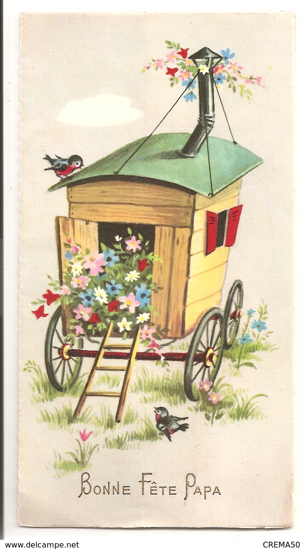 Illustrateur T Jeanne LAGARDE - Carte POP-UP ; Bonne Fête Papa: Fleurs, Roulotte - Autres & Non Classés