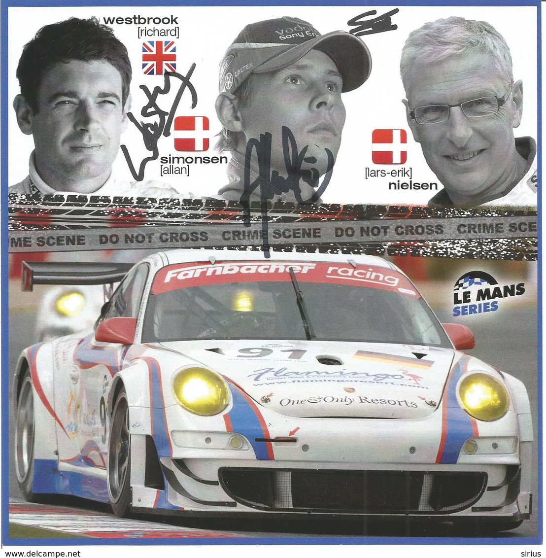 Carte TEAM FARNBACHER RACING ( PORSCHE 911 GT3 RSR ) Dédicacée Par Les Pilotes - 1000 KM De SPA 2008 - Autographes