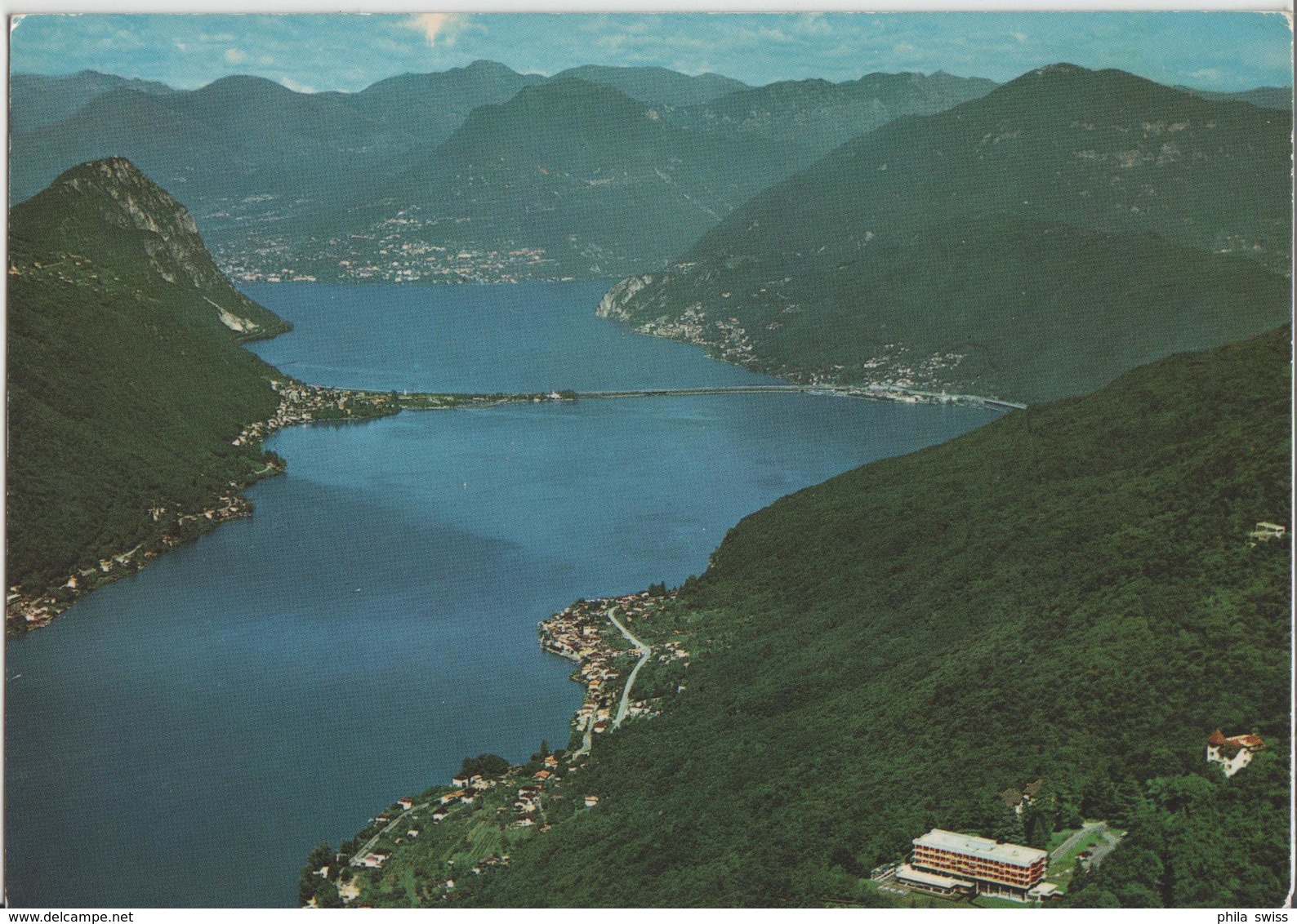 Kurhaus Serpiano - Blick Gegen Melide, Bissone, Lugano Und Monte Bre - Flugaufnahme O. Wyrsch - Bissone