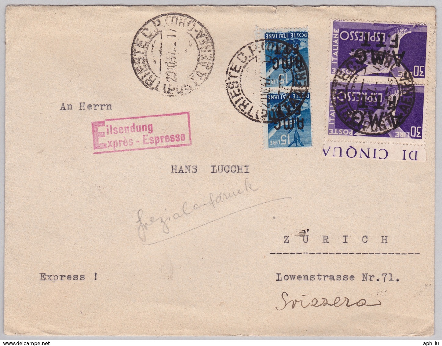 Brief Von Trieste Nach Zürich (br4973) - Storia Postale