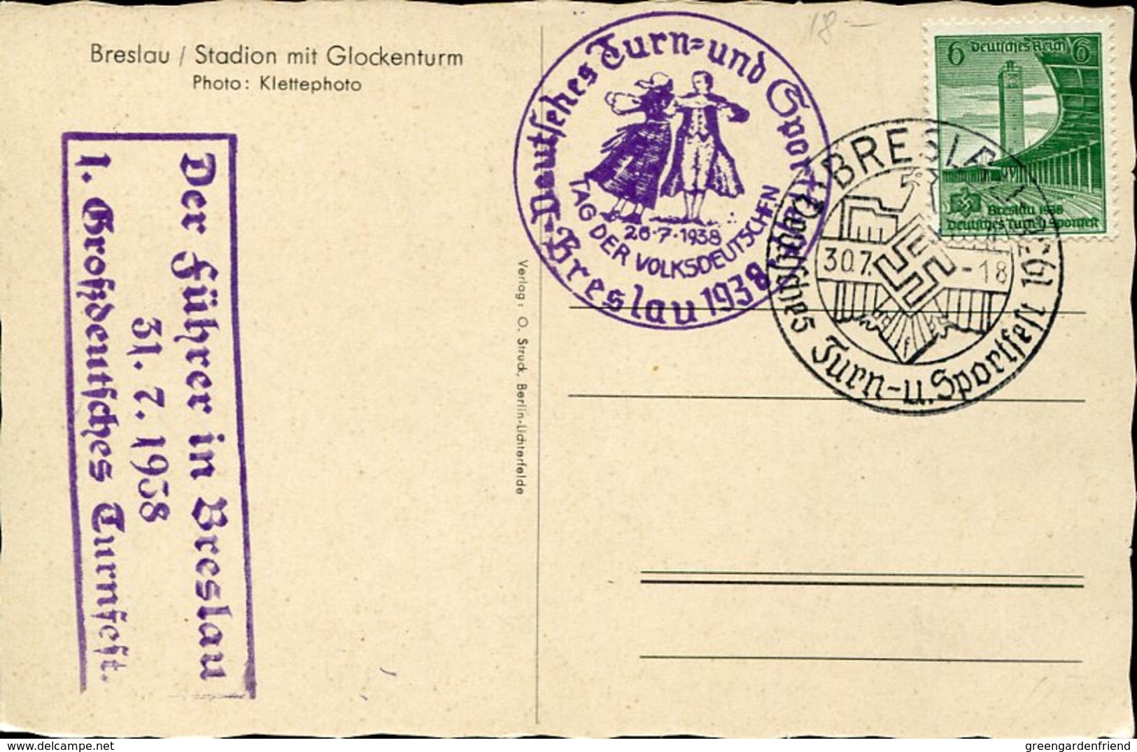 37535 Germany Reich, Special Postmark 1938 Breslau, Turn Und Sportfest, Tag Der Volksdeutschen - Storia Postale