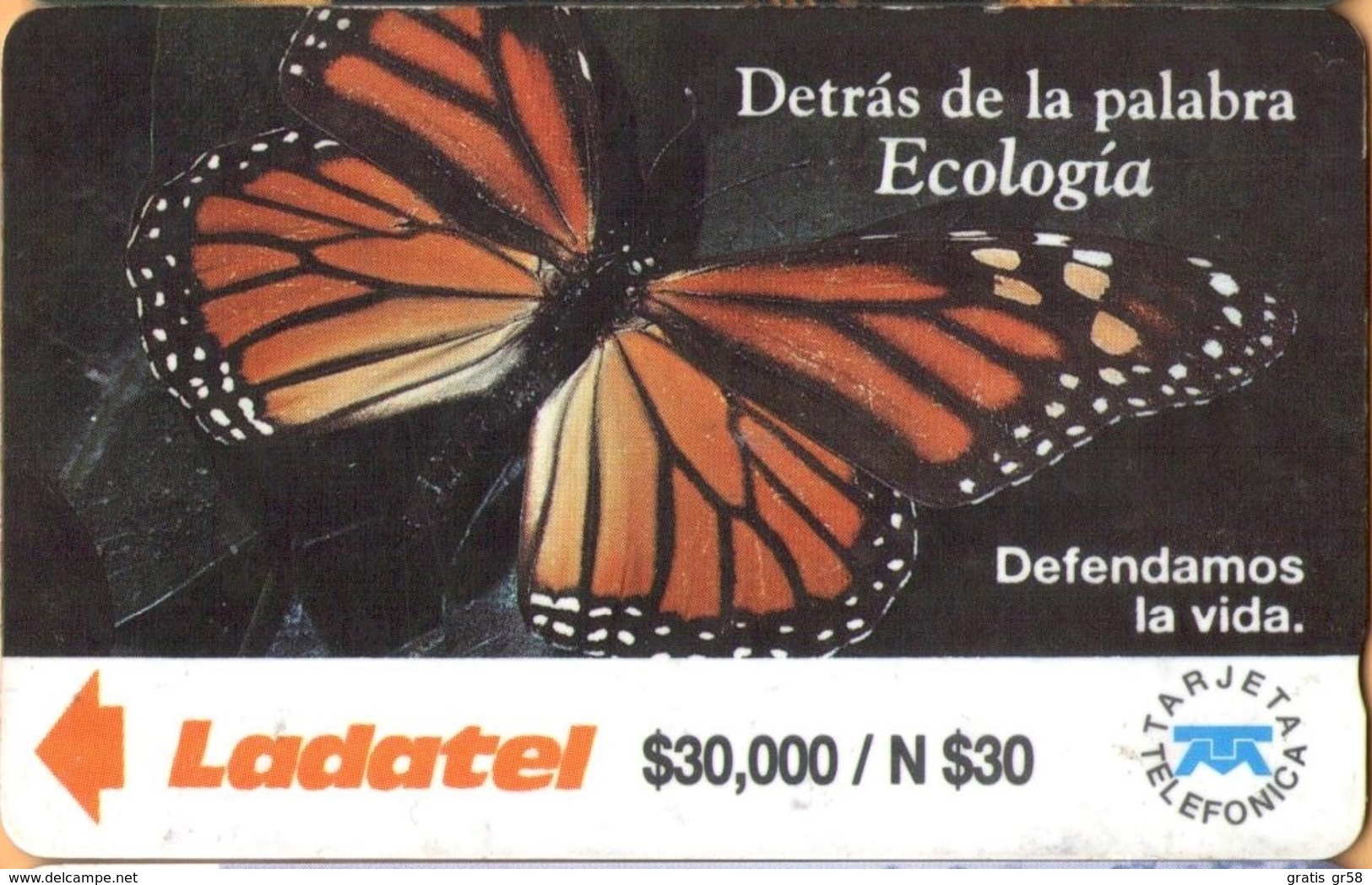 Mexico - GPT, Mariposa - Detrás De La Palabra Ecología, 14MEXB + B,  Butterflies, 30,000 $, 7/92, Heavily Used As Scans - Mexico