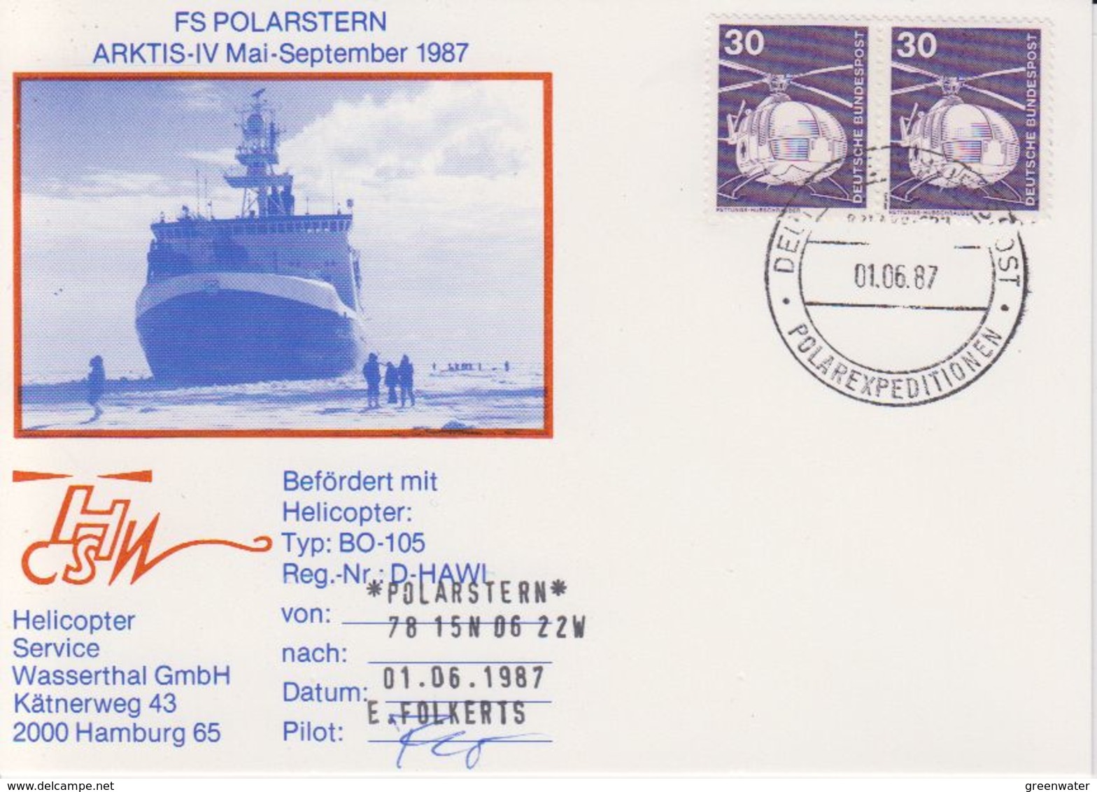 Germany 1987 Polarstern Heliflight 1.06.1987 Signature Postcard (40330) - Poolvluchten