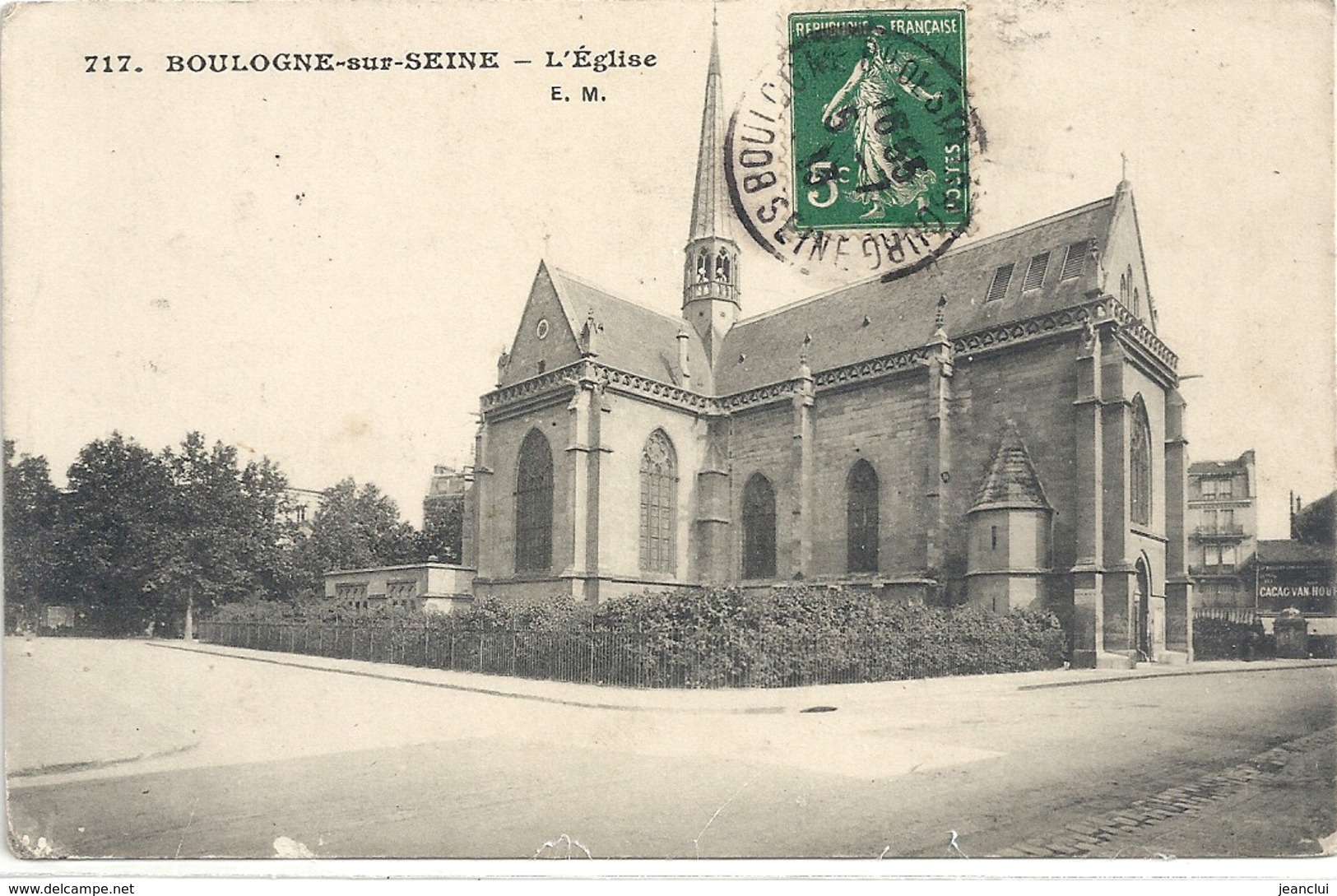 717. BOULOGNE-sur-SEINE . L'EGLISE . CARTE AFFR SUR RECTO LE 5-7-1913 - Boulogne Billancourt