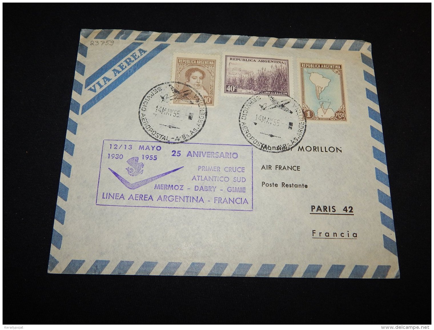 Argentina 1955 Air Mail Cover To France__(L-23759) - Luftpost