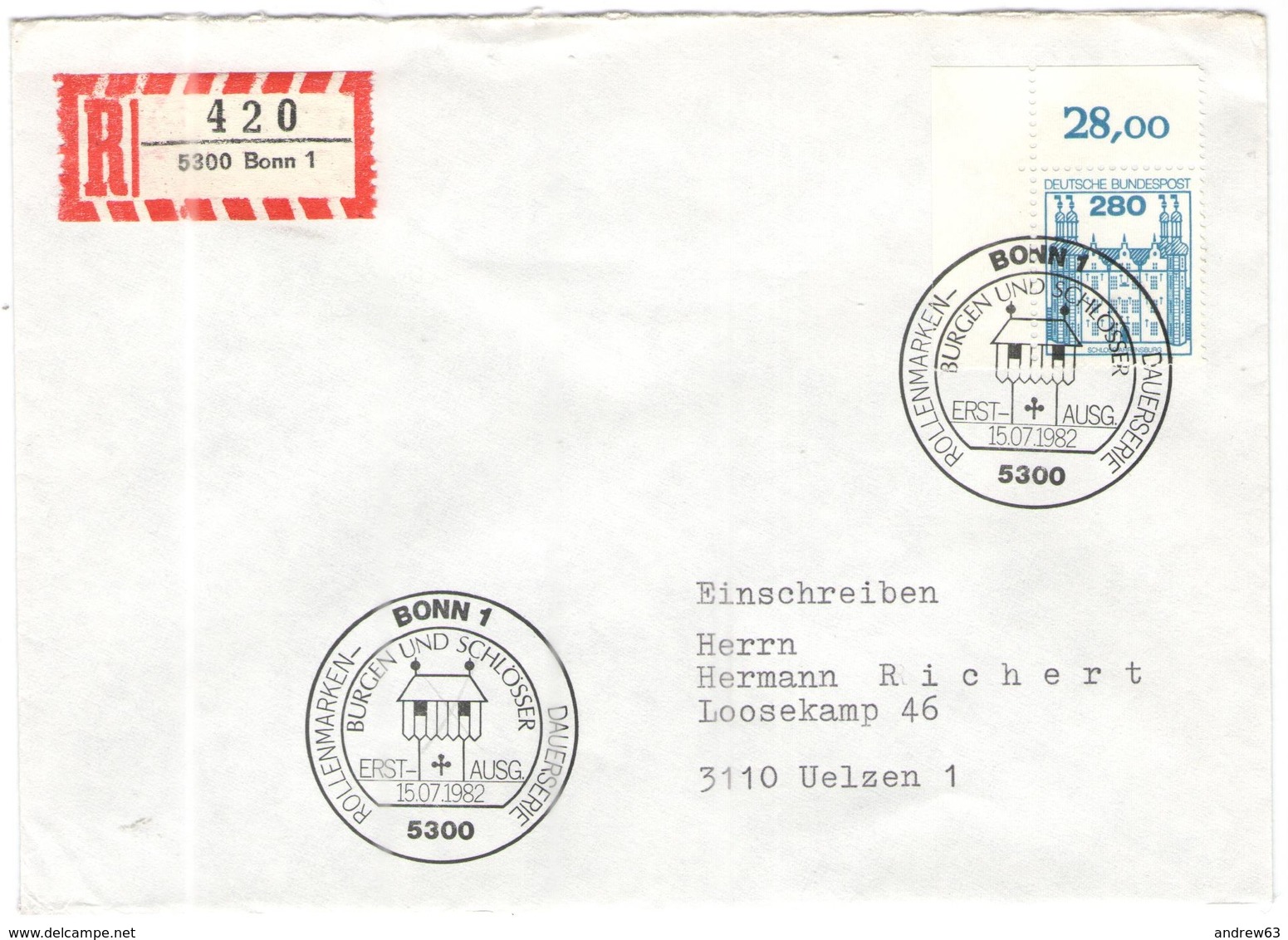 GERMANIA - GERMANY - Deutschland - ALLEMAGNE - 1982 - 280 Burgen Und Schlösser - FDC - Bonn - Einschreiben - Registered - Altri & Non Classificati