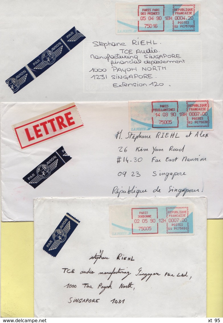 Lot De 3 Lettres Destination Singapoure Malaisie - Par Avion - 1990 - Covers & Documents