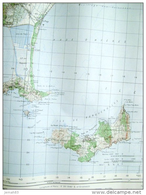 CARTE AU 1/50000eme DE HYERES PORQUEROLLES PUBLIE PAR US ARMY 1944 (COG) - Topographische Karten