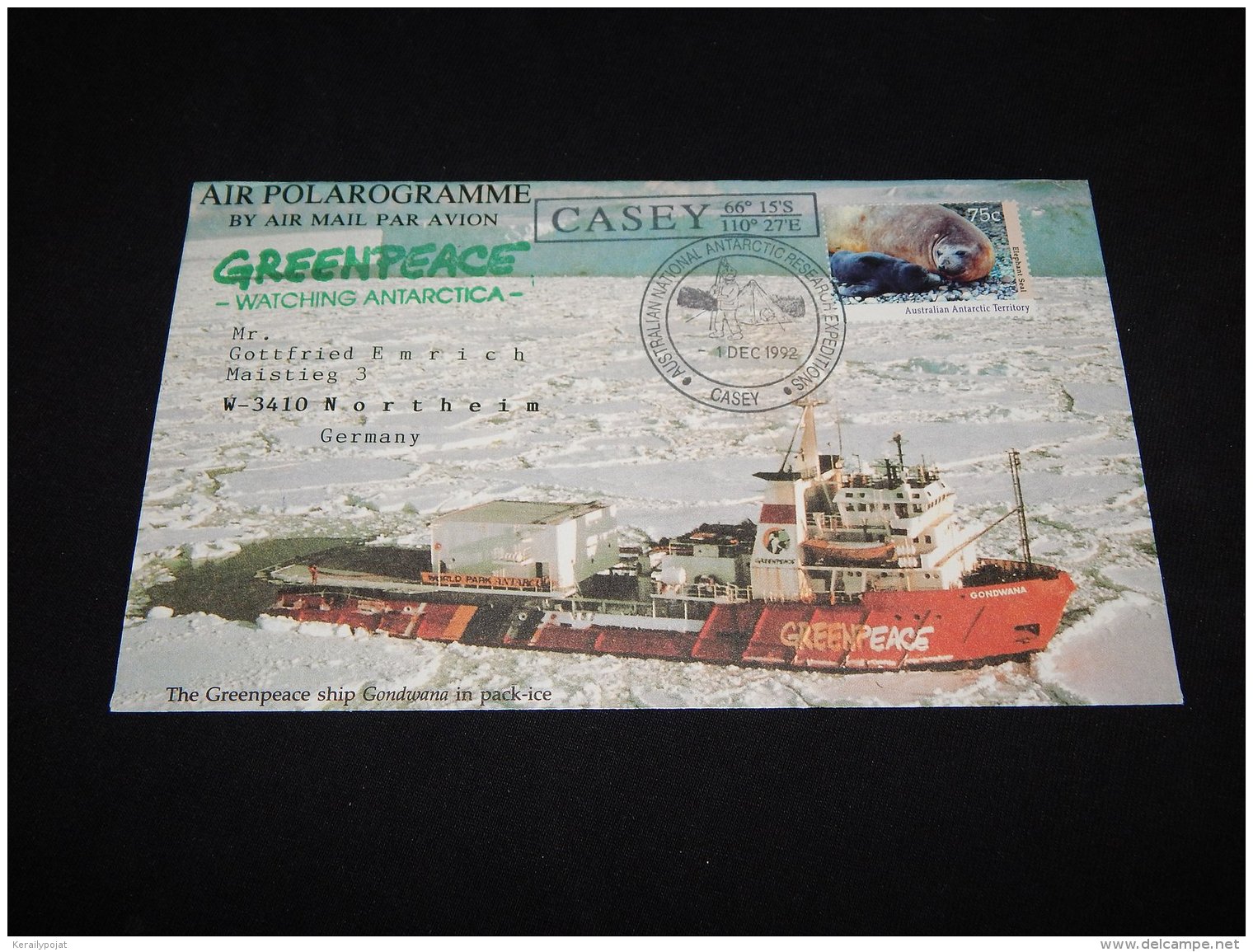 Australian Antarctic Territory 1992 Casey Greenpeace Cover__(L-22742) - Lettres & Documents